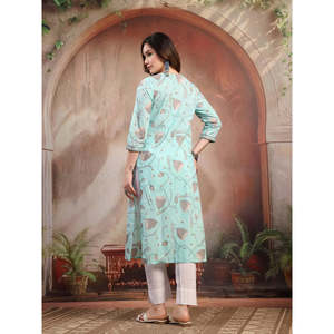 Kurta de Algodón Verde Bordada para Mujer, Blusa Modesta - Product Image 5