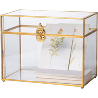 Boîte à bijoux rectangulaire en métal et verre doré, faite à la main, style moderne, présentoir géométrique, organisateur de bagues, décoration d'intérieur