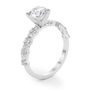 Anillo de compromiso redondo y corte pera diamante solitario con acento para mujer - Product Image 2