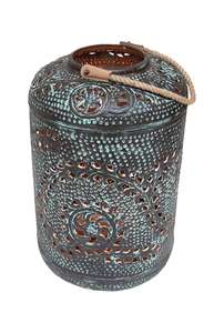 Farol Metálico Marroquí Vintage con Asa de Cuerda, Portavelas de Hierro con Patina Verdigris Antigua para Jardín o Boda - Product Image 3