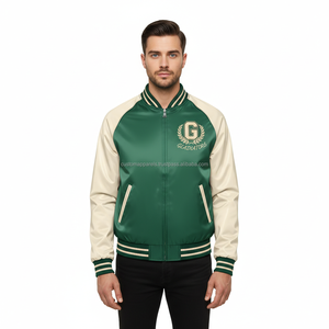 Chaqueta Bomber Casual de Satén para Hombre, con Bordado, Cierre de Botones, Tela de Poliéster, Mangas Raglán, Resistente al Viento, Reversible, Estilo Universitario, para Verano - Product Image 1