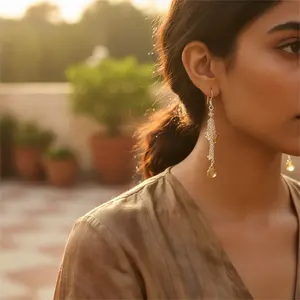 ต่างหูแบบห้อย 18K ทองคำแท้ 925 เงินแท้ ประดับพลอยซิทริน สไตล์วินเทจ ชุบทอง ประดับอัญมณ์ สำหรับผู้หญิง ตกแต่งด้วยไข่มุกและเพชร - Product Image 1