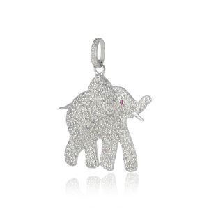 Charme éléphant aux yeux de rubis en diamant naturel pavé, pendentif en argent sterling 925, bijoux fins en gros - Product Image 2