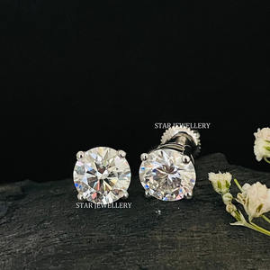 14K Solid Gold 1 CT Round Cut VVS Moissanite Diamond Fine Jewelry Stud <b>Earrings</b>. - Product Image 4