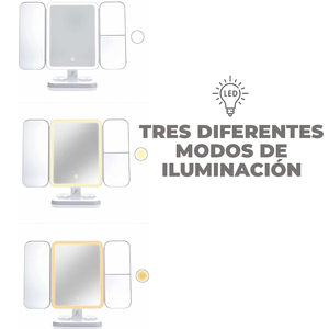 Specchio per il Trucco LED Pieghevole in Tre Parti con Diverse Ingrandenze in Materiale Plastico - Product Image 4