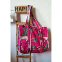 Sac fourre-tout en coton bohème Jungle Joy Hot, taille moyenne, avec fermeture éclair, réutilisable, portable, pour pique-nique et glacière