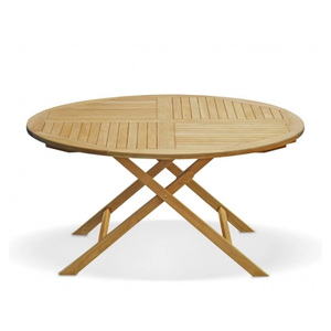 Mesa de comedor redonda plegable de madera de teca maciza de alta calidad Diseño moderno para uso en interiores y exteriores Color natural - Product Image 1