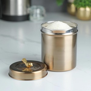 Brushed Gold Metal Storage Jar with Decorative Bird Lid Modern Luxe Home & Kitchen Container At Best Price - Product Image 6