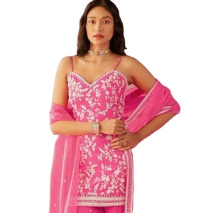 Venta en línea de traje Palazzo de mujer Heavy Fox Georgette con bordado y secuencia de arcoíris TRABAJO ROPA india y pakistaní - Product Image 2