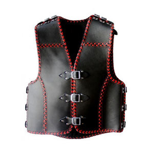 Handcrafted <b>Men's</b> <b>Brown</b> Moto Leather Vest - Leather Biker <b>Waistcoat</b> - Product Image 6