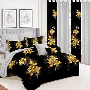 Modern geometrik baskılı 12 parçalı kapitone yorgan seti yatak örtüsü ve perdeler dahil % 100% Polyester tüm sezon - Product Image 3