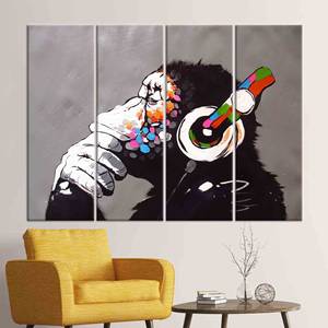 Vibrante arte de grafiti de mono de Banksy - Decoración de pared impresa en lienzo, 4 piezas: Enrollado en lienzo tipo galería - Product Image 1