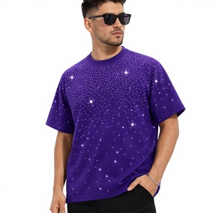 Camiseta Morada con Pedrería para Hombre, 100% Algodón, Estilo Casual Urbano, Camiseta Oversize de Verano con Estampado Gráfico, Estilo Hip Hop - Product Image 1
