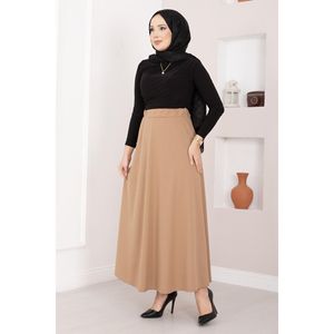 Jupe hijab en mousseline de soie confortable Mevlana avec ceinture décorative couleur camel - Product Image 6