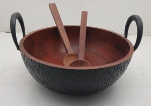 Handmade <b>Large</b> <b>Wooden</b> Salad Serving <b>Bowl</b> with Handles Rustic Kitchenware for Fruits Elegant Salad <b>Bowl</b> Set - Product Image 6