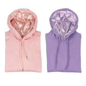 Sweat-shirts en soie pour hommes à double couche avec logo personnalisé 2025, sweat-shirts unisexes en polaire à capuche doublés de satin - Product Image 2