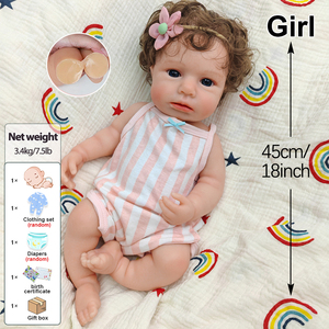 Muñeca Reborn de Silicona con Ojos Inocentes, Cabello Rizado Marrón Artificial, Muñeca Recién Nacida de 18 Pulgadas, Adorable Muñeca Bebé Niña - Product Image 5