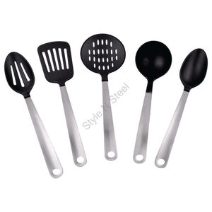 Juego de utensilios de cocina de lujo, tornero antiadherente de nailon y cucharón, accesorios de acero inoxidable con mango, uso diario, juego de 6 uds. - Product Image 1