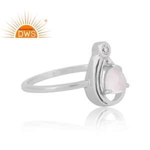 Venta caliente plata esterlina natural Cz y Arco Iris Luna piedra apilable anillo personalizado joyería fabricante - Product Image 2