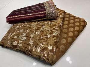 Tendances par Cp Luxury Pure Jamawar Banarsi Shirt Trouser Prêt à Porter Dupatta 3 Pc Unstitched Ladies Suits Formal Wear Anarkali - Product Image 3