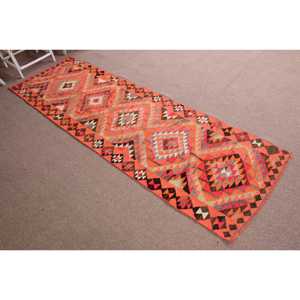 Turkish 3x9.7 ft <b>Rug</b>, <b>Runner</b> Vintage <b>Rug</b>, Orange Brown Ikat Wool <b>Rug</b> - Product Image 3