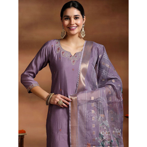 Viscose Embroidered Kurti Set with Pant and Organza Digital Print Dupatta in Sizes <b>S</b> to XXL Perfect Party Wear for <b>Women</b> - Product Image 1