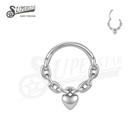 SUPERSTAR Anneau septum nez titane G23 charnière click, zircone ronde cœur fleur bijou piercing corps