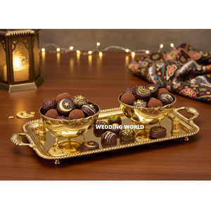 Bandeja y Tazón de Chocolate de Diseño Árabe en Metal con Acabado Dorado Mate, Decoración de Ramadán, Nuevo Tazón de Chocolate de Lujo - Product Image 2