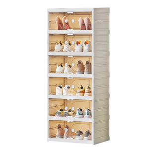 6 Tier Folding Clear Foldable Dustproof Acrylic Rack Stackable Shoe case Storage Organizer <strong>Container</strong> Box with Custom Logo - Product Image 1