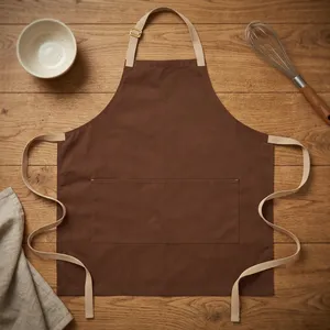 Classic Brown Bib <b>Apron</b> <b>with</b> Front <b>Pocket</b> Canvas Woven Machine Washable Heavy Duty Reusable for Daily Use - Product Image 1