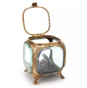 Design attrayant biseauté verre et laiton or bijoux organisateur anneau boucle d'oreille collier présentoir ovale boîtes de rangement - Product Image 5