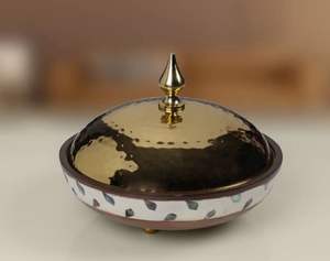 Ensemble de 2 bols en bois de luxe moderne écologique White Royals, design MOP, plateau de haute qualité, poignée en métal, pour servir des dattes et des fruits - Product Image 3