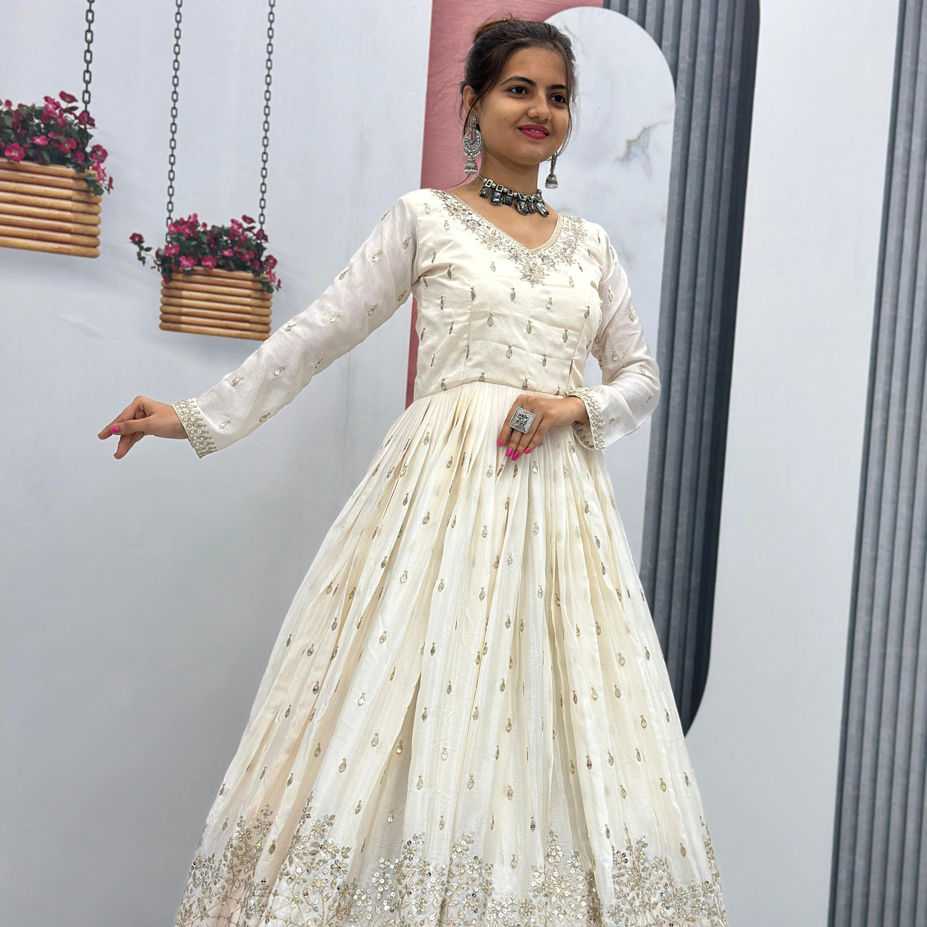 On Sale White Indian Wedding Dress Heavy Embroidery Enhances
