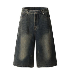 Pantalones cortos de mezclilla holgados de verano para hombre, logotipo personalizado de alta calidad, estilo callejero transpirable, tejido de punto, patrón sólido, Vintage - Product Image 2