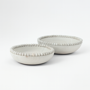 Cuencos de madera hechos a mano con borde de cuentas, juego de dos cuencos de madera elegantes para comedor y decoración del hogar - Product Image 2