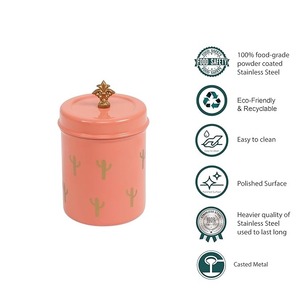 โถเก็บของลายกระบองเพชรพีช ทรงกระบอกสไตล์โมเดิร์น พร้อมลูกบิดตกแต่ง สำหรับใช้ในบ้าน แคมป์ปิ้ง ฯลฯ - Product Image 4