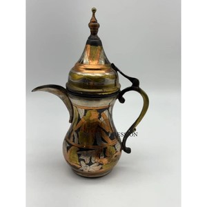 Ensemble de cafetière et de théière en acier inoxydable écologique de style arabe moderne avec finition dorée, support en métal, bols, chauffe-lait, cafetière chauffante - Product Image 2