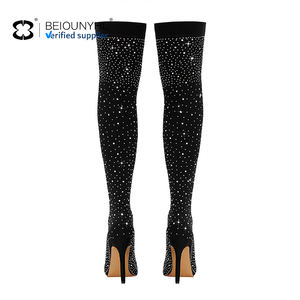 2023 femmes élégant microfibre mince talon haut sur le genou bottes Sexy bout pointu fête femmes cuissardes bottes chaussures pour dame - Product Image 6