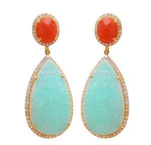 Boucles d'oreilles en argent sterling 925 pour femmes de luxe de haute qualité Designer plaqué or délicat pierre précieuse d'amazonite bleue naturelle - Product Image 1