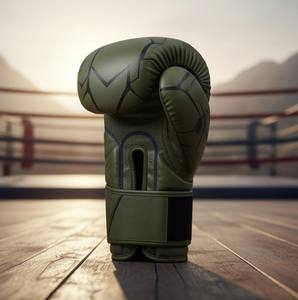 Professional Olive <b>Green</b> Synthetic <b>Leather</b> Training <b>Gloves</b> for Heavy Bag Workout Gym Exercise and Sparring with Wrist Support - Product Image 1