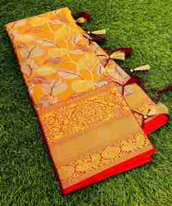 Impresionante sari de algodón para mujer con hermoso diseño estampado y elegante aspecto nupcial para ropa de fiesta de boda - Product Image 5