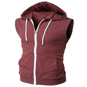 Sweat à capuche d'hiver pour hommes, sans manches, couleur unie, polyester/coton, fermeture éclair, sweat chaud - Product Image 2