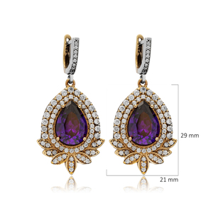 Pendientes colgantes de piedra CZ de amatista con diseño de forma de pera auténtica otomana, joyería de plata al por mayor hecha a mano turca - Product Image 2