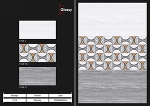 Couleurs personnalisées indiennes 300X600mm Carrelages muraux intérieurs en céramique Cuisine Salle de bain Blanc et gris de la meilleure qualité - Product Image 5