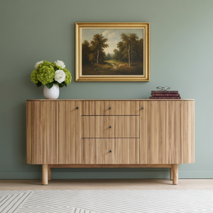 Aparador Moderno de Lujo Europeo de Madera Maciza con Puerta Acanalada para Comedor y Sala de Estar, Acabado Personalizado - Product Image 4
