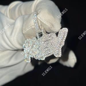 2.60 CTW VVS1 Moissanite lettre personnalisée pendentif plaqué rhodium argent 925 colliers personnalisés glacé Hip Hop Style griffe réglage - Product Image 5
