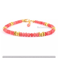 Magnifique Bracelet Unisexe Chrétien Bohème en Or 10K Plaqué Argent avec Perles Rondelles Facettées en Rubis Rose, Pierre Précieuse Libre pour la Guérison, Idéal comme Cadeau