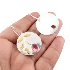 Boucles d'oreilles pendantes de créateur en argent sterling 925 avec tourmaline rose, motif pierre précieuse, unisexe, vente en gros, cadeau de luxe pour fête - Product Image 6