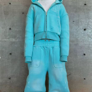 Chándal de invierno para hombre, de algodón grueso, con estampado personalizado por transferencia térmica, estilo urbano, con acabado lavado ácido y logotipo personalizado - Product Image 1