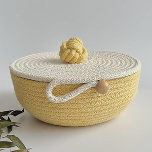 High Selling Storage Basket Pure Cotton <b>Rope</b> Woven Round With Lid Design Basket <b>Black</b> Finished Custom Size Home Accessories Deco - Product Image 5